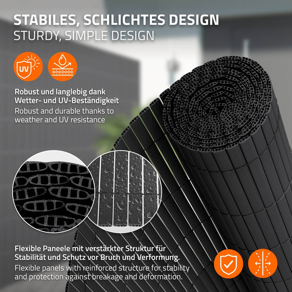 ECD Germany PVC-inkijkschermmat 140x300 cm, antraciet, inkijkscherm met 3-voudige wapening, UV-bestendig, waterdicht, windwerend, balkonbekleding, schuttingscherm, inkijkscherm voor tuin, balkon, terras