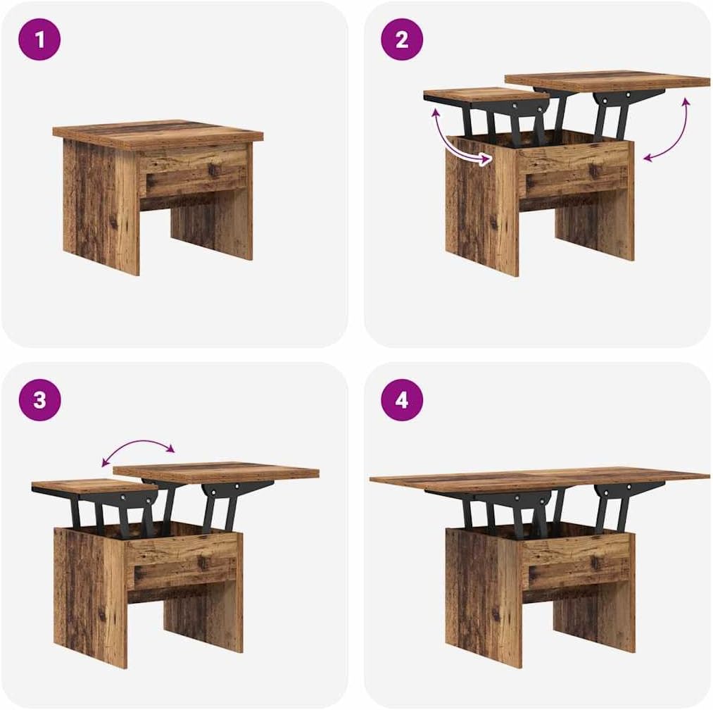 vidaXL Couchtisch Altholz 55 x 54,5 x 45 cm Holzwerkstoff, Verstellbarer rechteckiger Couchtisch, modern, erweiterbar, minimalistisches Design für Dein Wohnzimmer