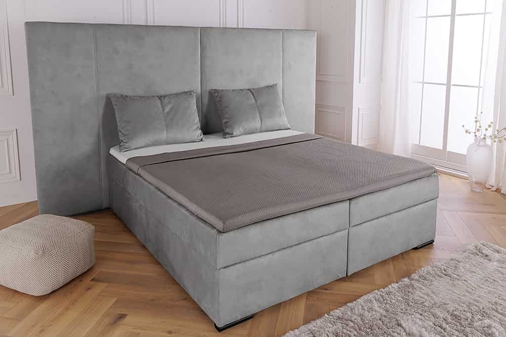 Design Boxspringbett SUITE HOTELBETT 180x200cm silber grau Samt inkl. Stauraum Topper