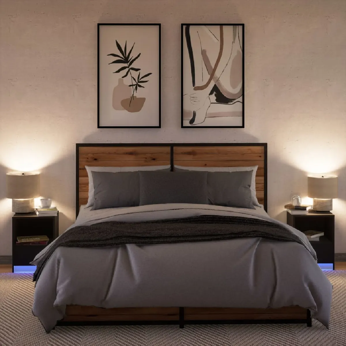 VIDAXL Armoires de Chevet et LED 2 pcs Noir