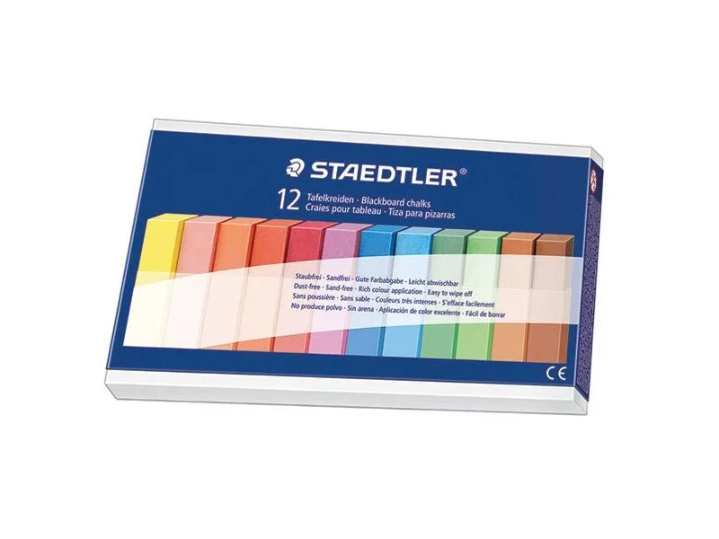 Tavlekridt STAEDTLER uden spids 13x13x90 mm - med 12 stk. ass. farver