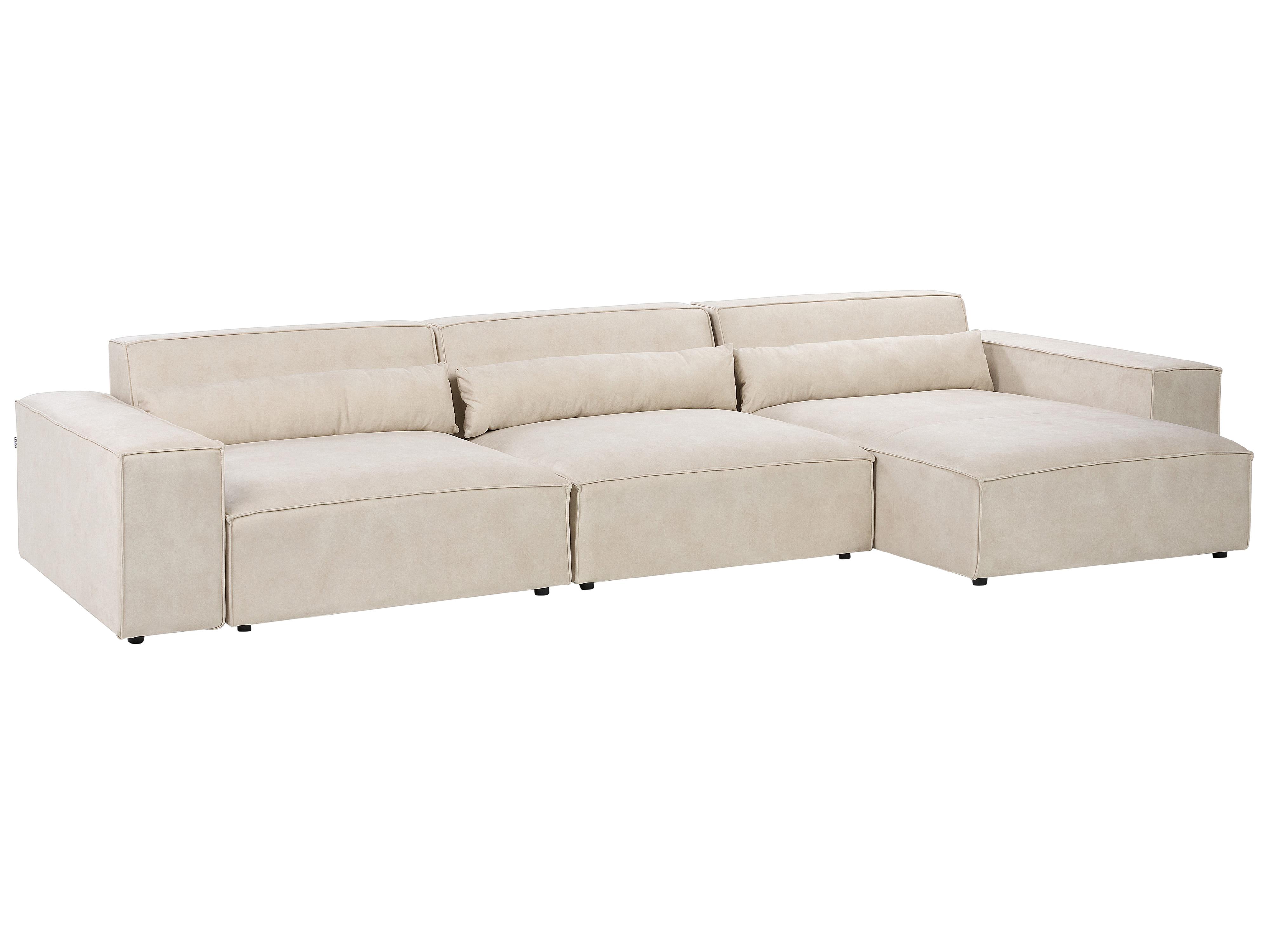 Modulaire hoekbank 3-zits HELLNAR Fluweel Lichtbeige linkszijdig