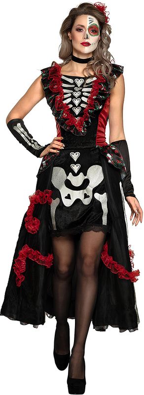 Dia de los Muertos - Kostuum - Zwart/Rood - Polyester