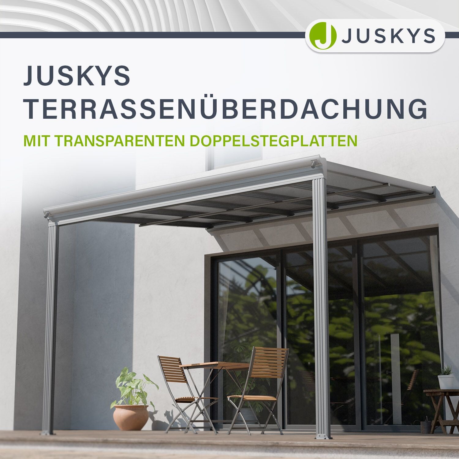 Juskys Terrassendach Borneo 3x3 m Aluminium mit Doppelstegplatten Terrassenüberdachung Anthrazit