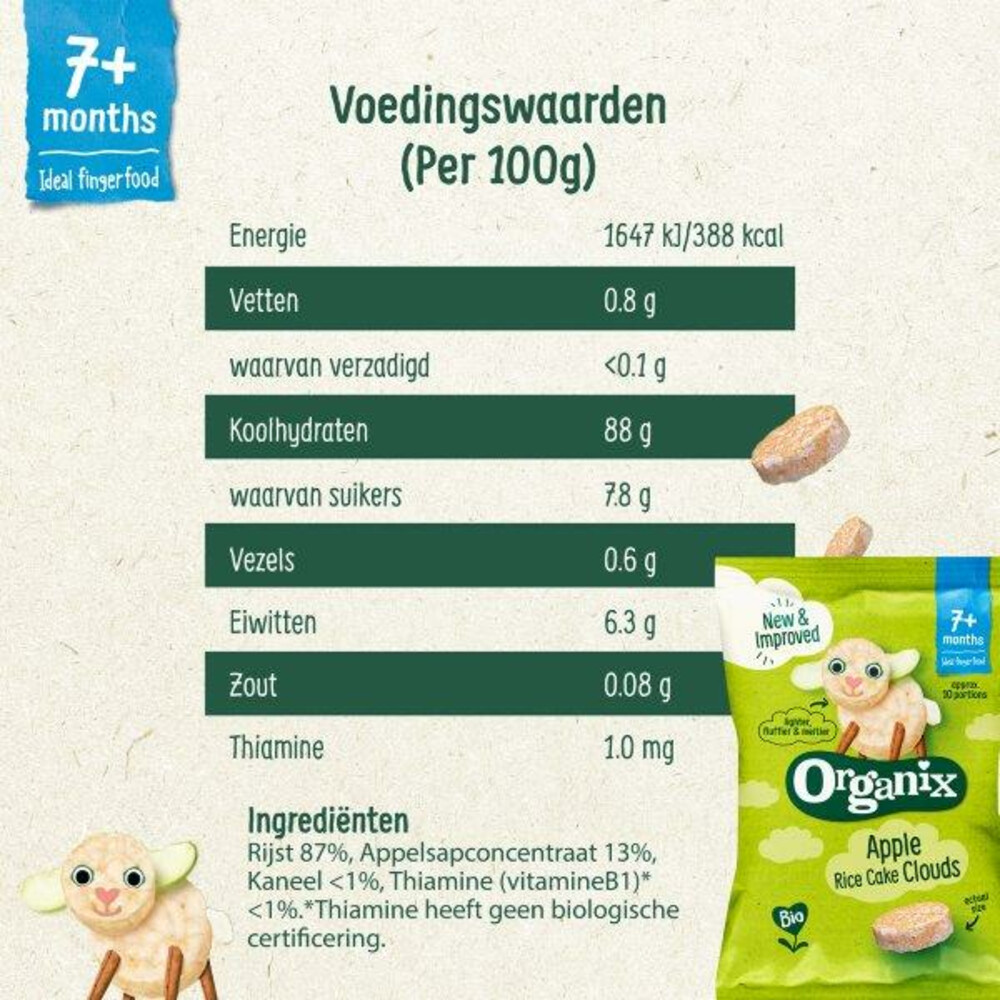 6x Organix Luchtige Rijstwafeltjes 7+m Appel40 gr
