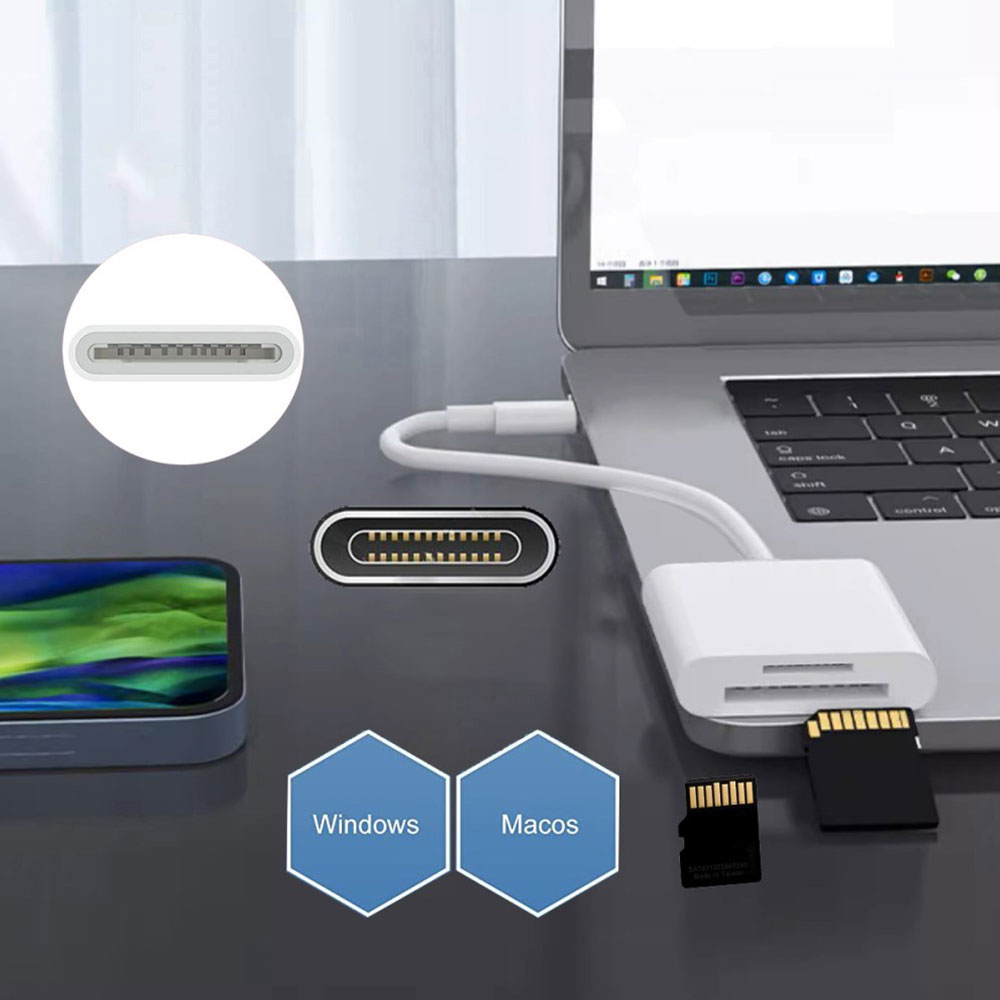USB C auf SD / Micro SD Kartenlesegerät Card Reader (480 Mbps) - Weiss
