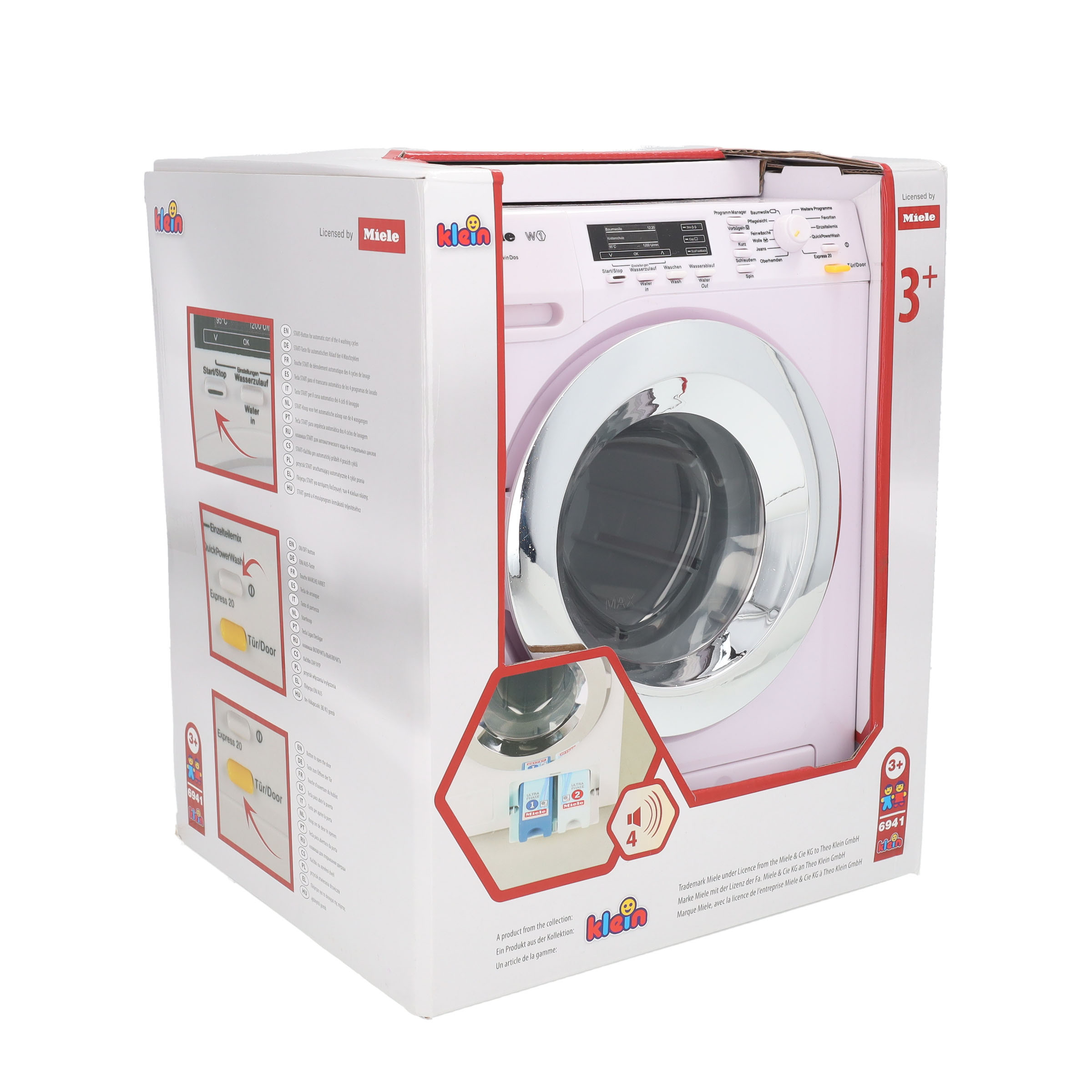 (18.5x26cm) Miele Kinder Waschmaschine Spielzeug Wäsche Lernspiel mit Soundeffekten Batteriebetrieben (6941) - Weiss