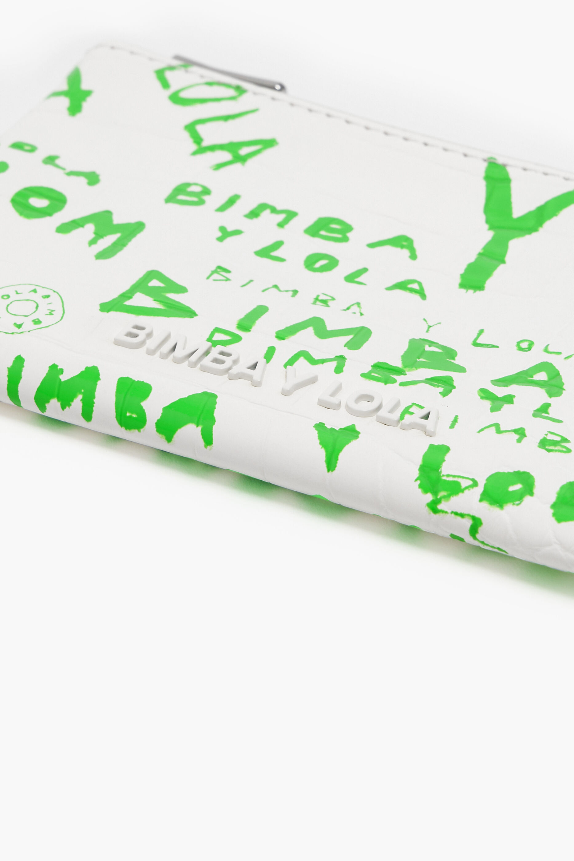 Carteira retangular branca com estampa de crocodilo