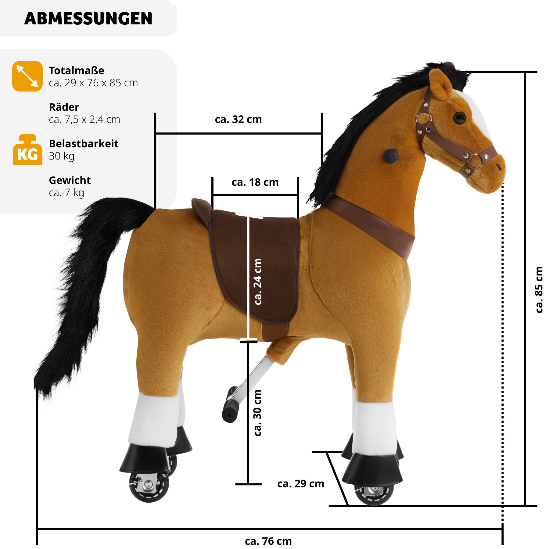 tectake® Schaukelpferd auf Rollen, verschiedene Größen, realistisches Design, leichtgängig, hohe Belastbarkeit, rutschfeste Gummigriffe und -pedale
