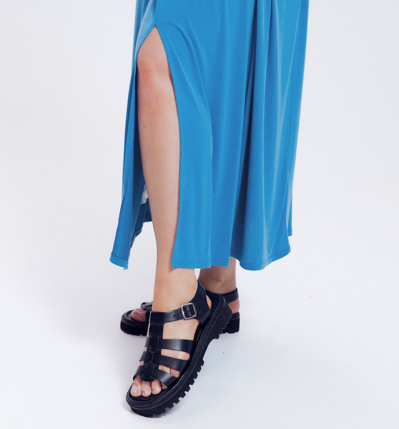 Longue robe unie en jersey - Bleu Cobalt foncé