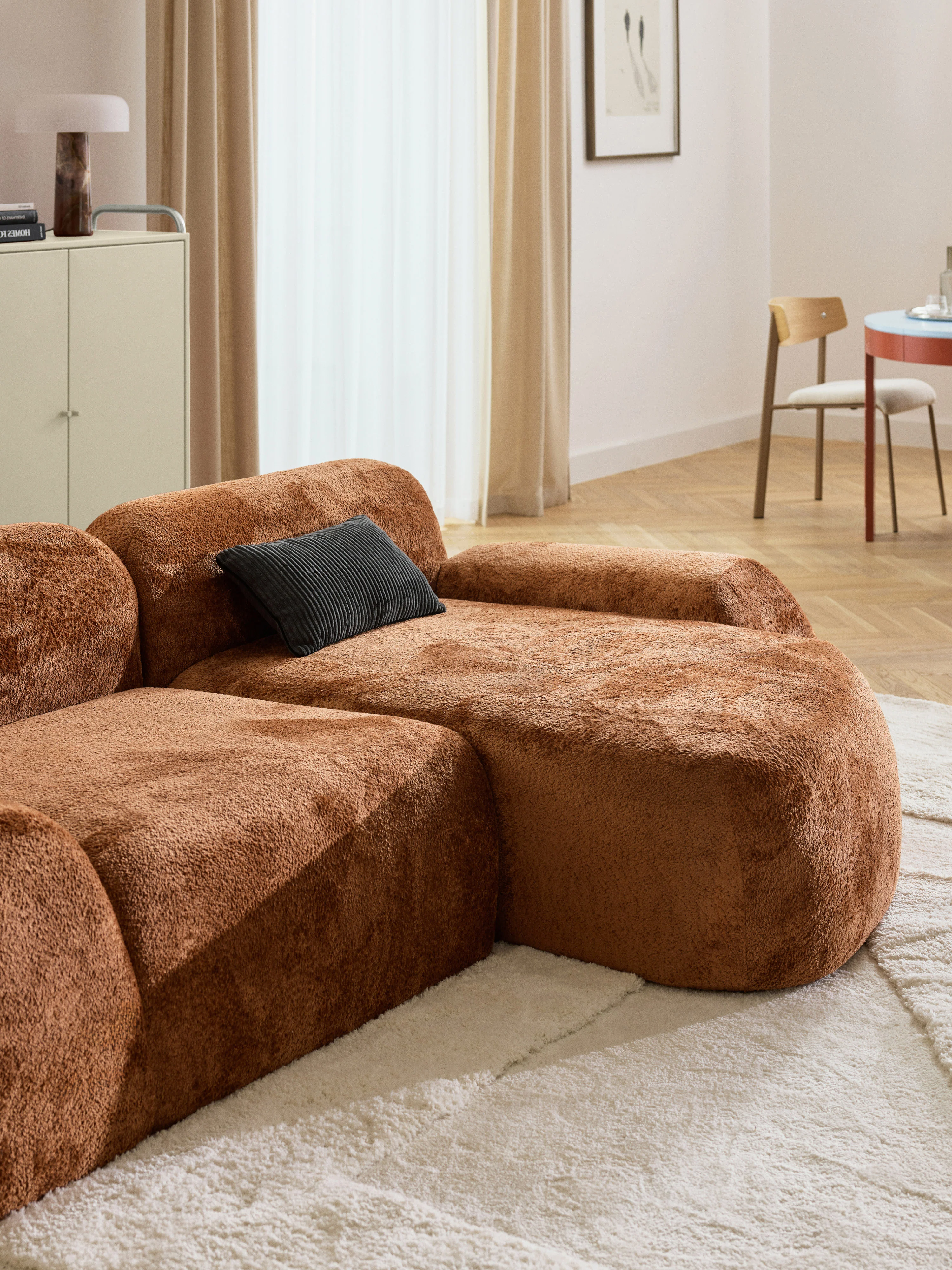 Modulaire teddy-bouclé hoekbank Wolke (3-zits)