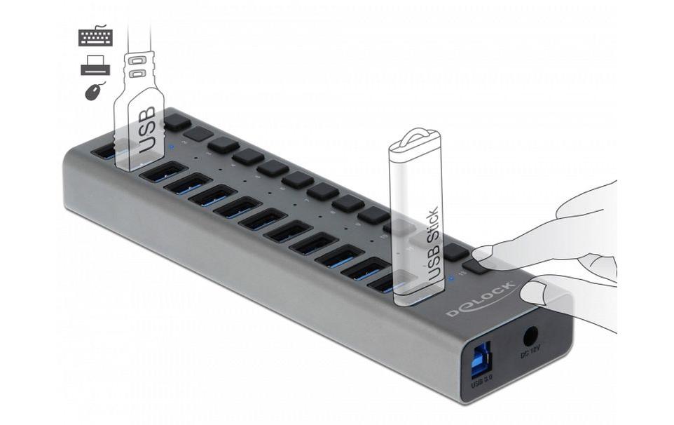 USB-Hub 63738 USB 3.0 - 13x Type-A13-Port-USB-3.0-Hub mit Metallgehäuse und einzeln aktivierbaren Anschlüssen