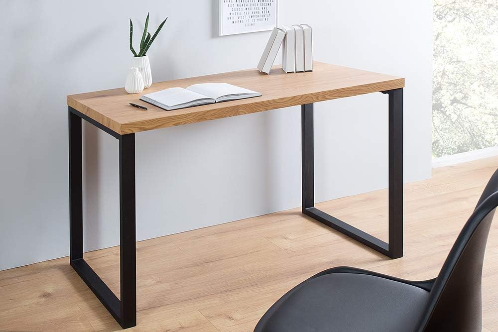 Design Schreibtisch Oak Desk 120cm Eiche Optik Vintage Metallgestell schwarz Schminktisch Tisch Bürotisch