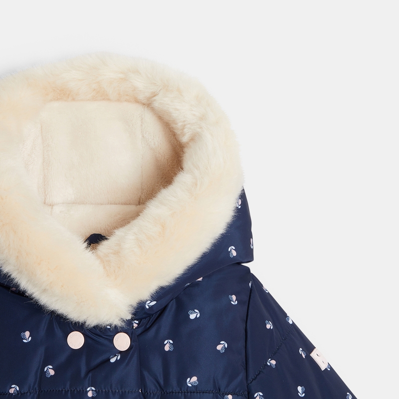 Manteau matelassé doublé fleuri bleu bébé fille