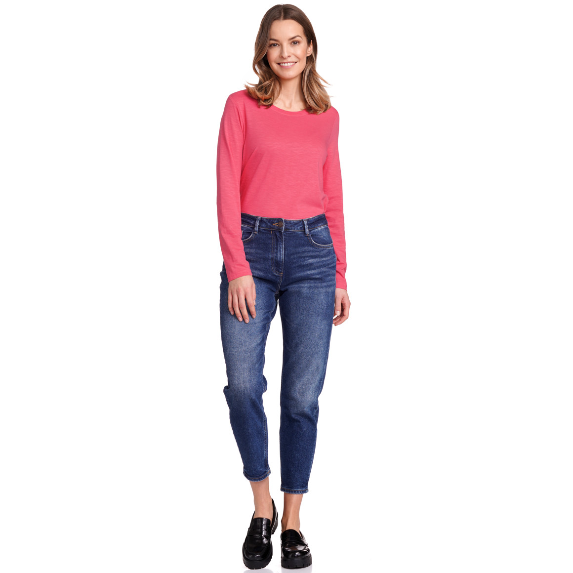 Gina Benotti Damen Langarmshirt unifarben pink