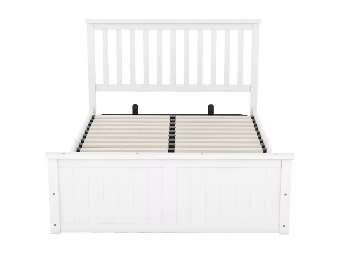 Lit coffre 140 x 200 cm en bois avec tête de lit - Sommier à lattes et rangements - Blanc