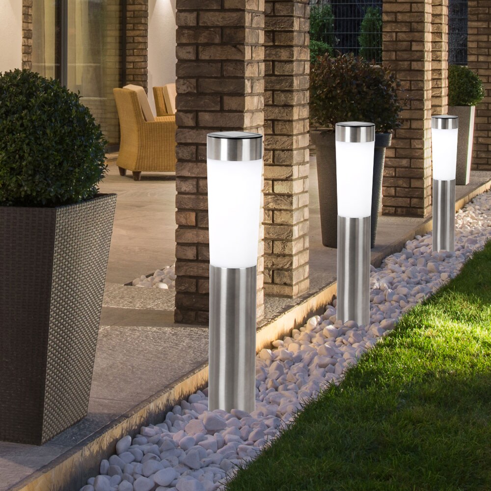 3er Set LED Solarleuchte, Edelstahl, Erdspieß, H 56 cm