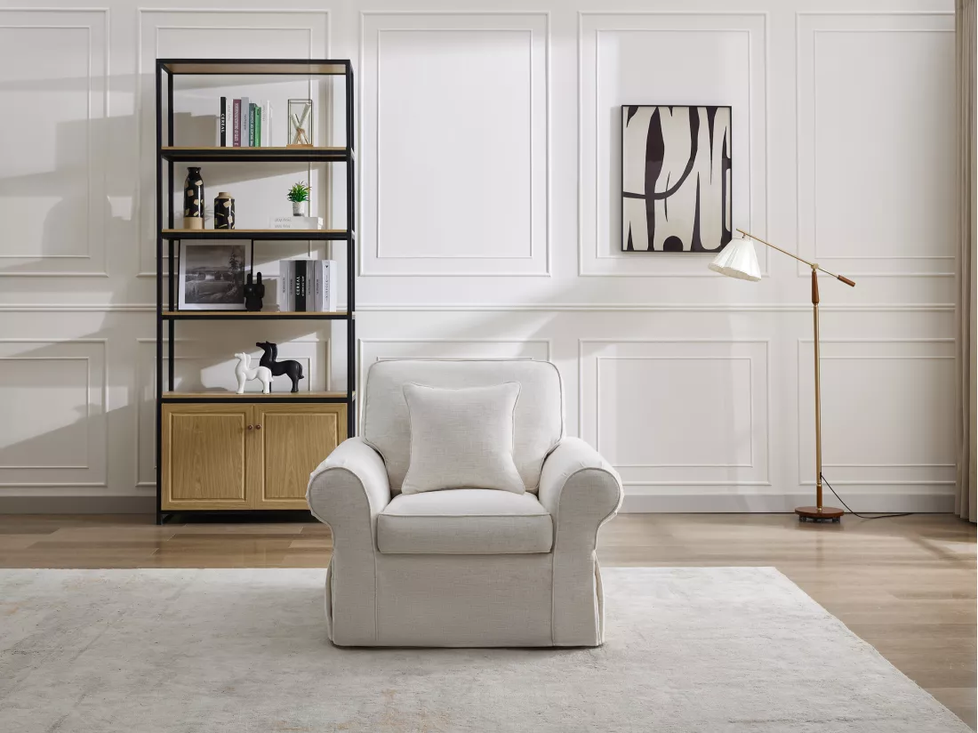 Fauteuil en lin et tissu chiné blanc ZULIPRO de Maison Céphy