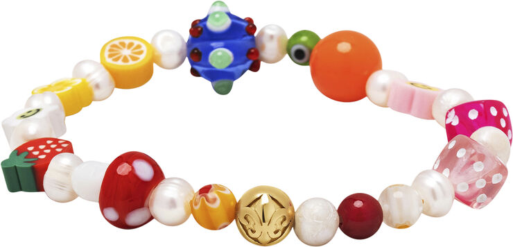 Nialaya Men's Berry Pearl Bracelet with Assorted Beads Multi