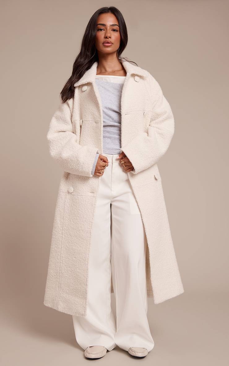 Ecru Manteau Maxi Bouclé Taupe À Double Boutonnage Petite