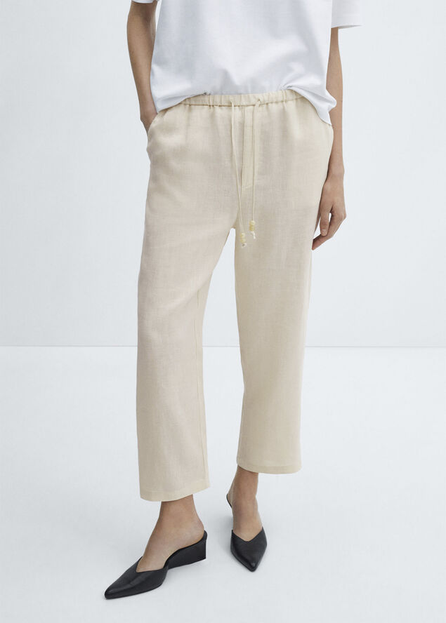 MANGO 100% linen trousers Light beige