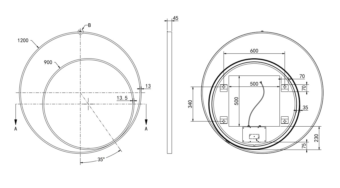 Hotbath &More Round 2 spiegel 120x120cm geborsteld zwart PVD