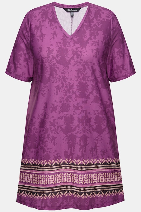 Longshirt, A-Linie, Alloverdruck, Saumbordüre