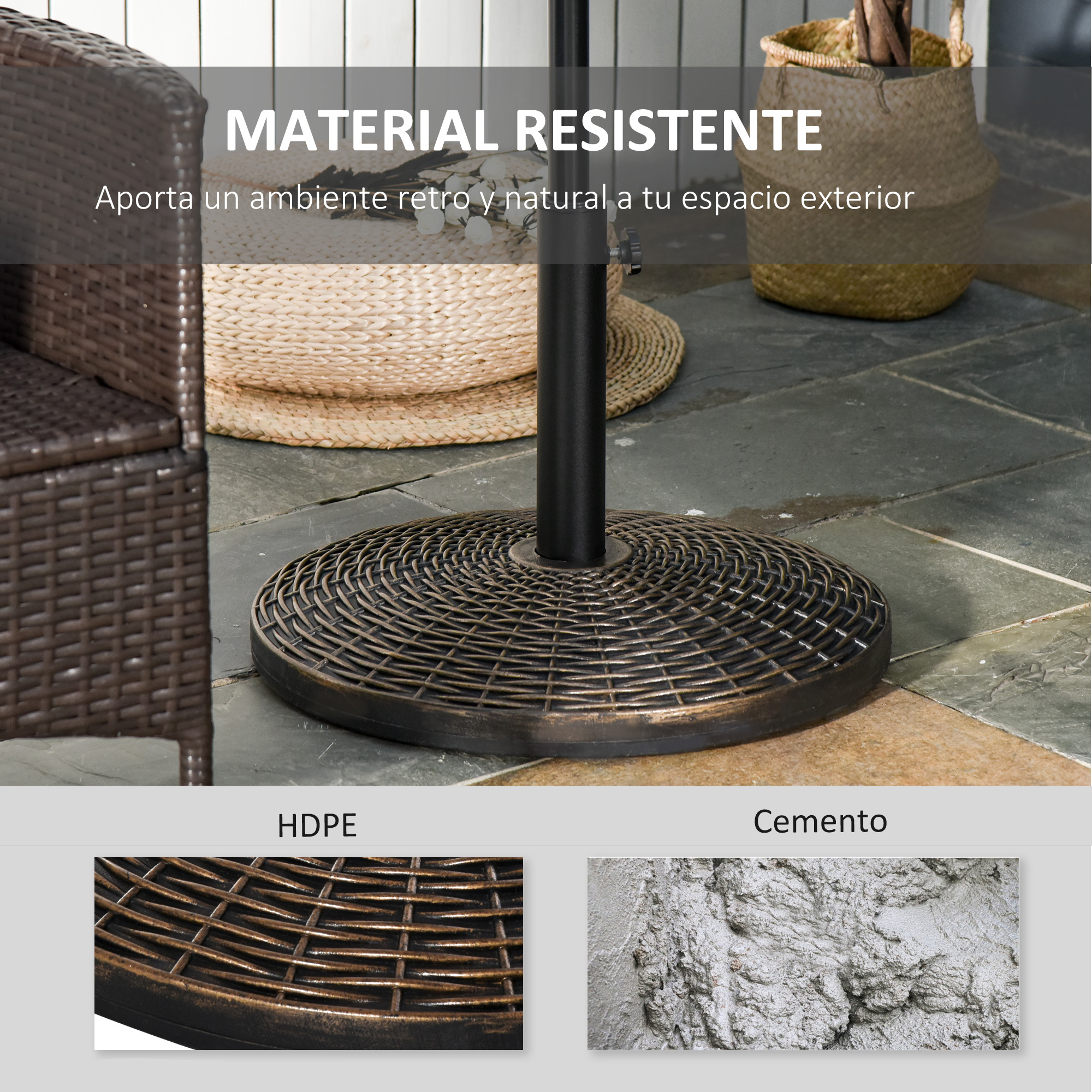 Base ajustável para guarda-sol Outsunny Φ53x40 cm, universal, em cimento, redonda, estilo retrô, em HDPE, para pátio, jardim e praia.