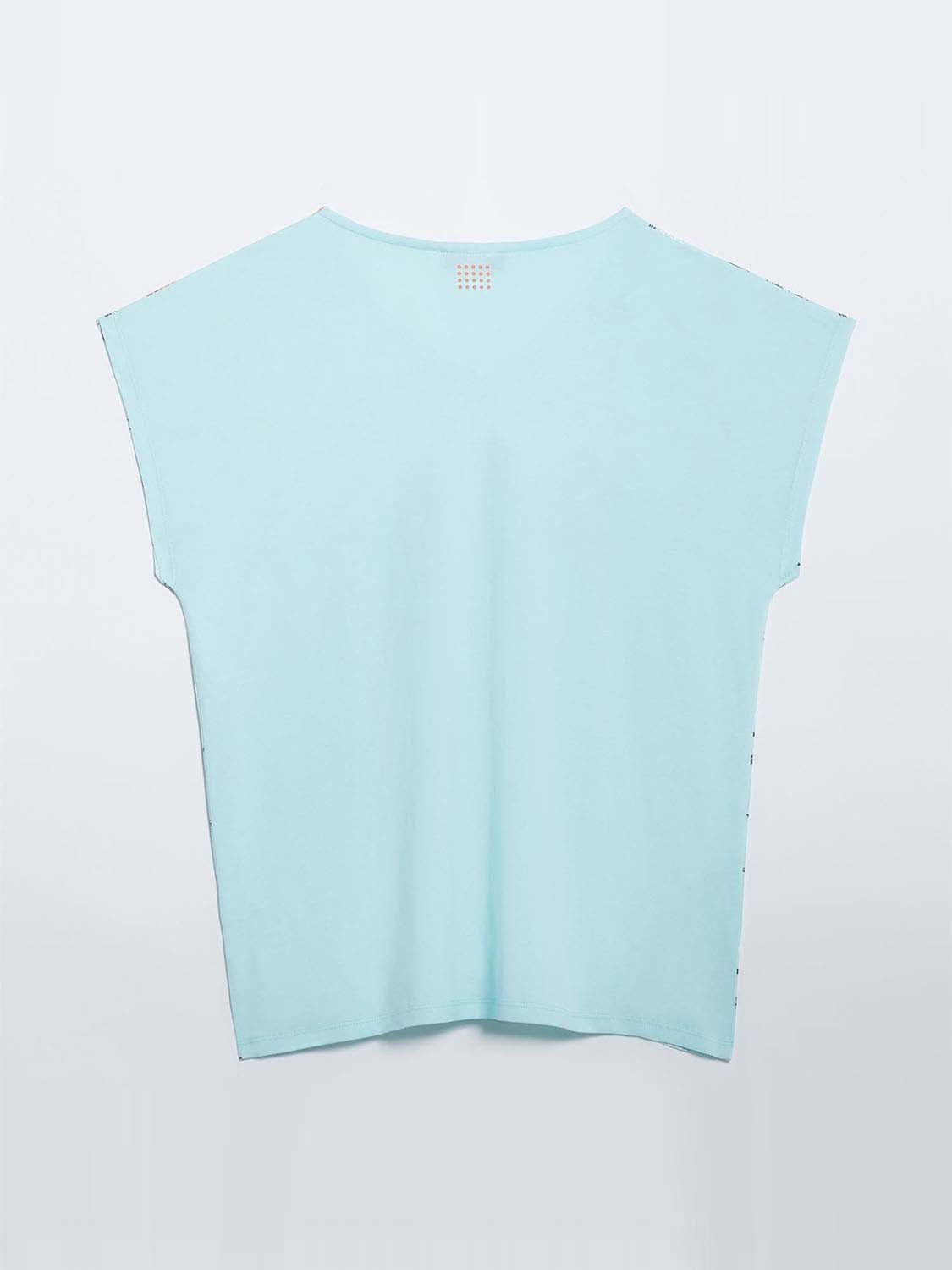 Tee Shirt Femme Motif Floral Bleu Clair