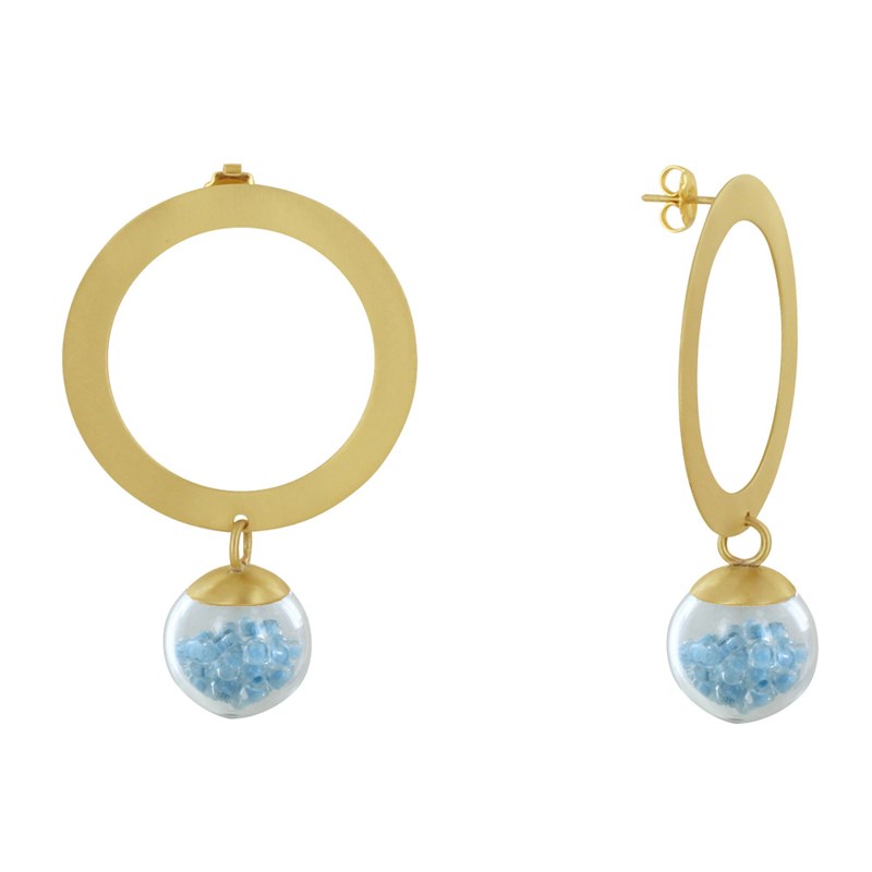 Boucles d'Oreilles Anneau Laiton Bulle Pâte de Verre et Perles