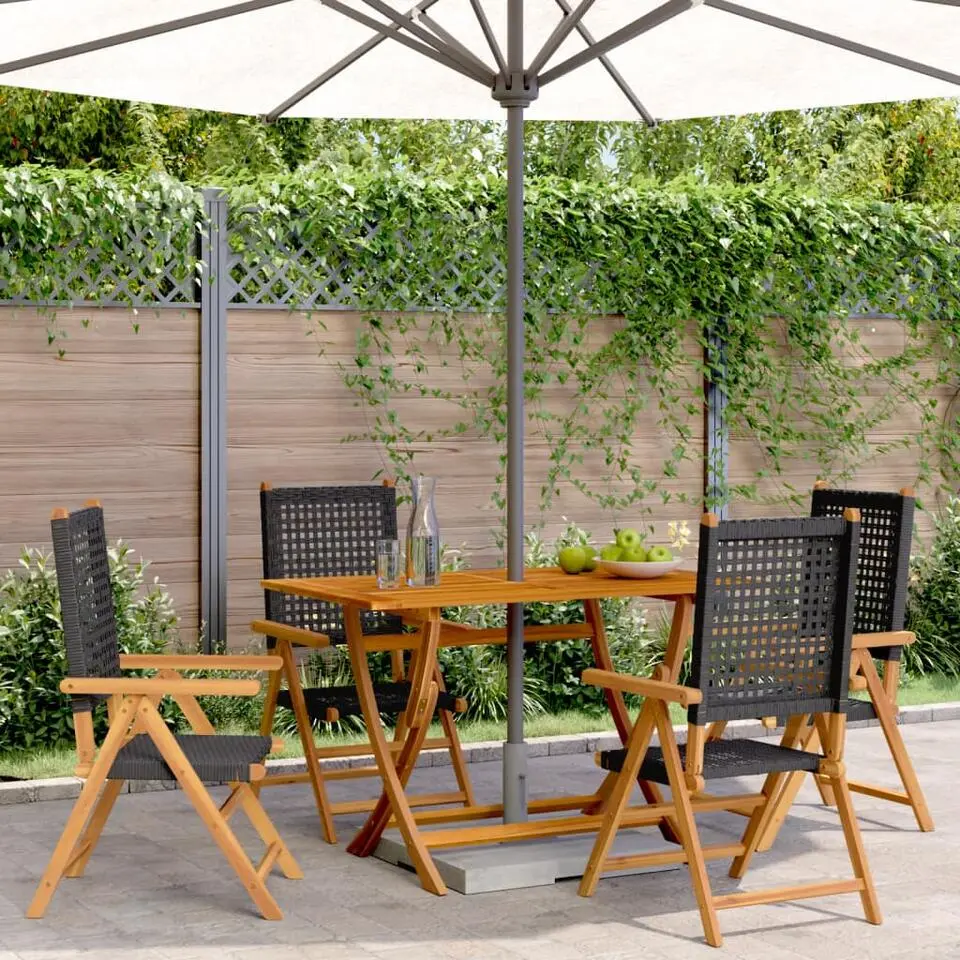 vidaXL - Verstelbare tuinstoelen - Zwart - Poly rattan en hout zwart - 4 stuks