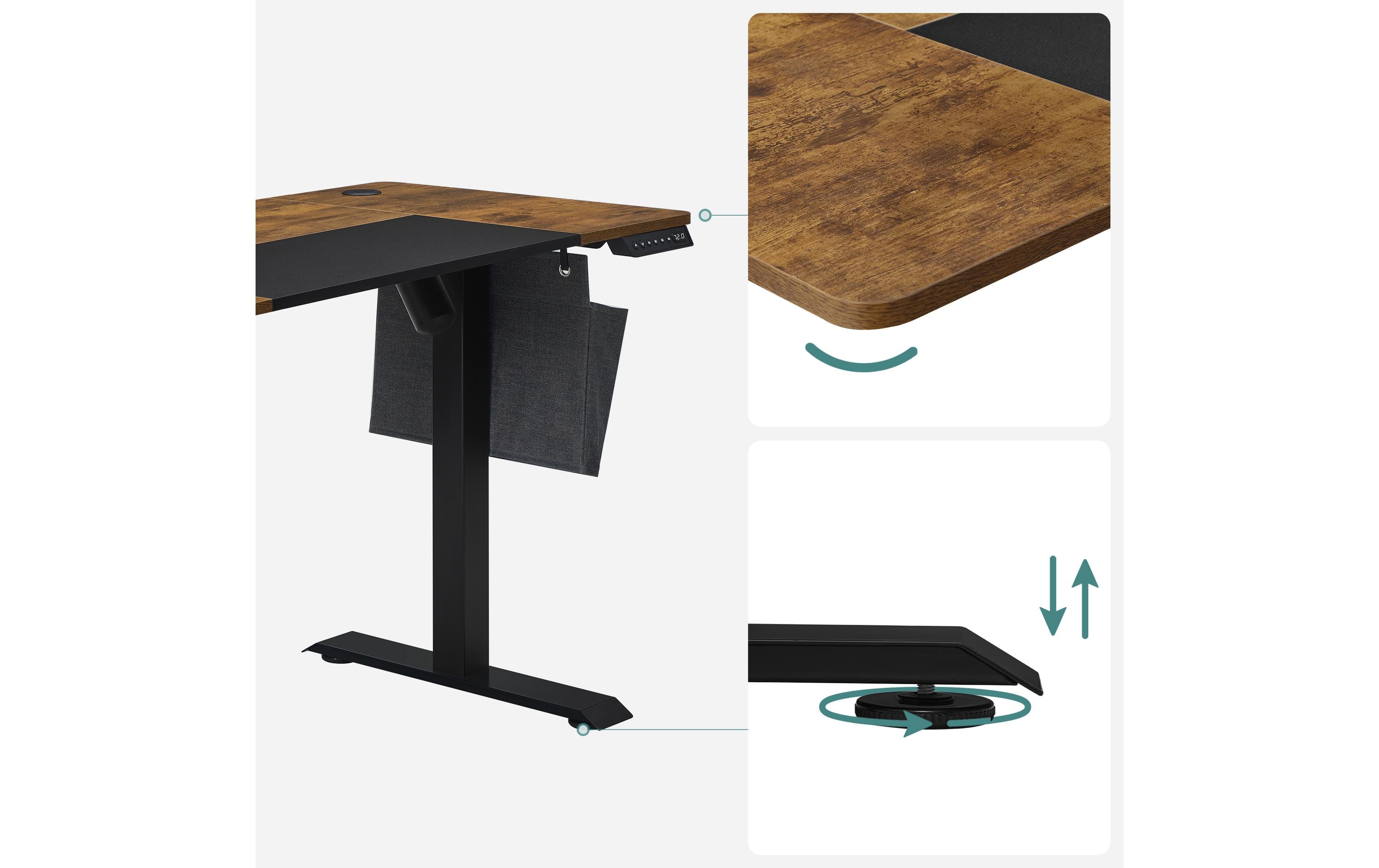 Stehtisch 120 x 60 cm, Vintagebraun-Schwarz<br>Höhenverstellbarer elektrischer Schreibtisch