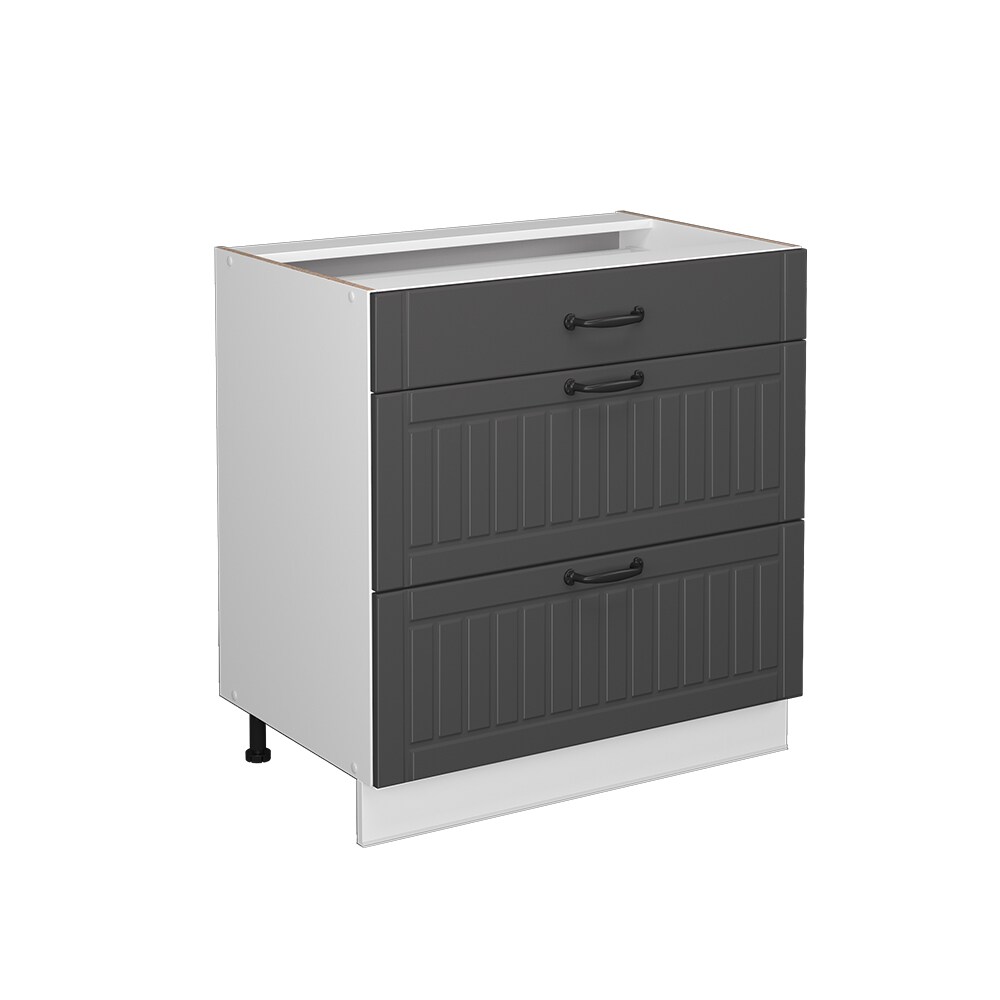 Vicco Schubladenunterschrank Küchenschrank Küchenmöbel Fame-Line Landhaus Weiß Dunkelgrau 80 cm Küche Einbauküche Drehtür Blende Schublade Küchenunterschrank Küchenzeile