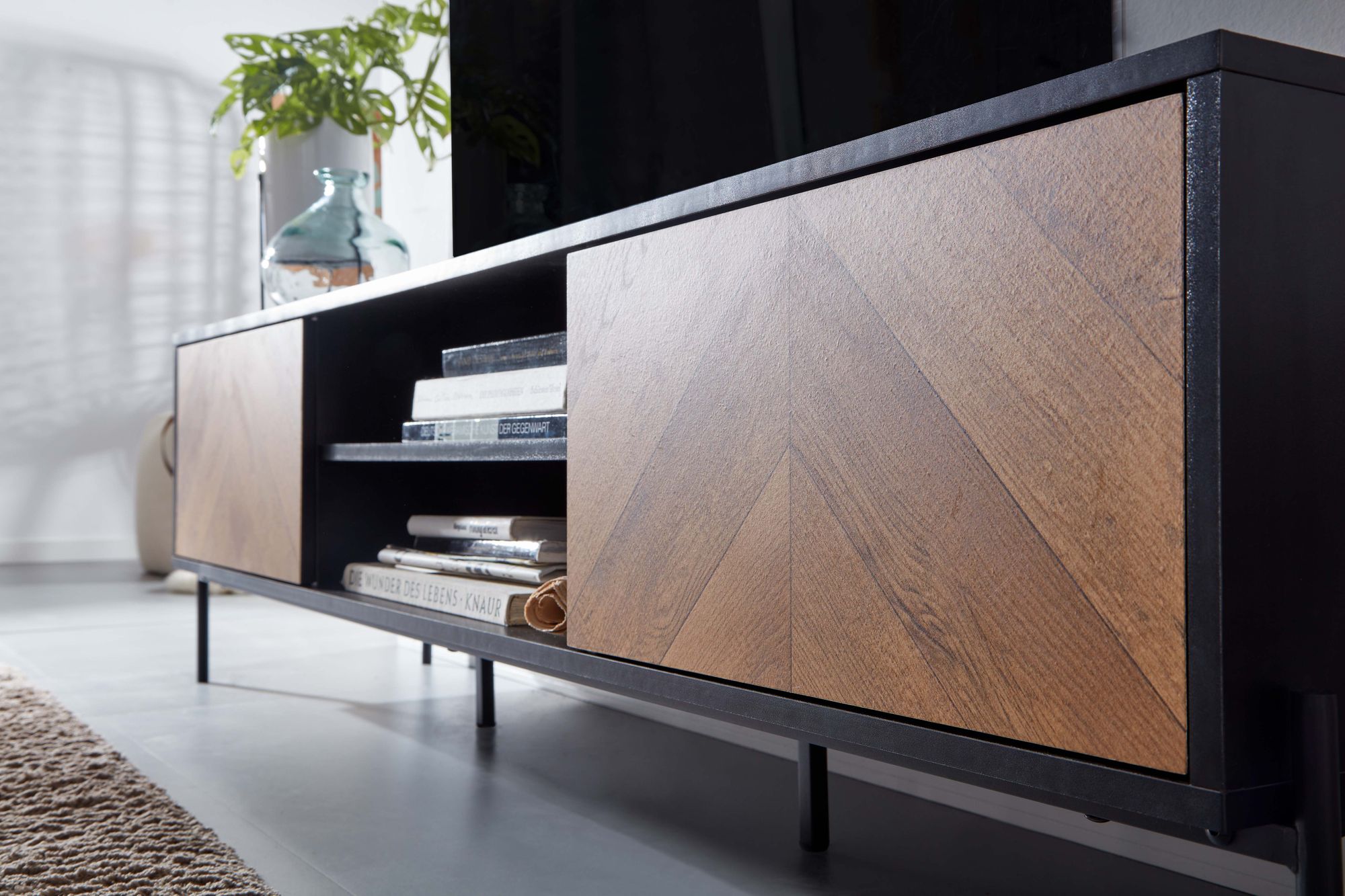 KADIMA DESIGN Modernes TV-Lowboard, V-Muster, Für 70-Zoll Fernseher, Anti-Rutsch-Noppen