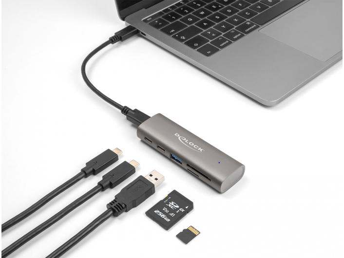 Delock USB-Hub 2x 10 Gbps USB Typ-C und 1 x USB Type-A Delock 3 Port USB 10 Gbps Hub inklusive SD und Micro SD Card Reader mit USB Type-C Anschluss