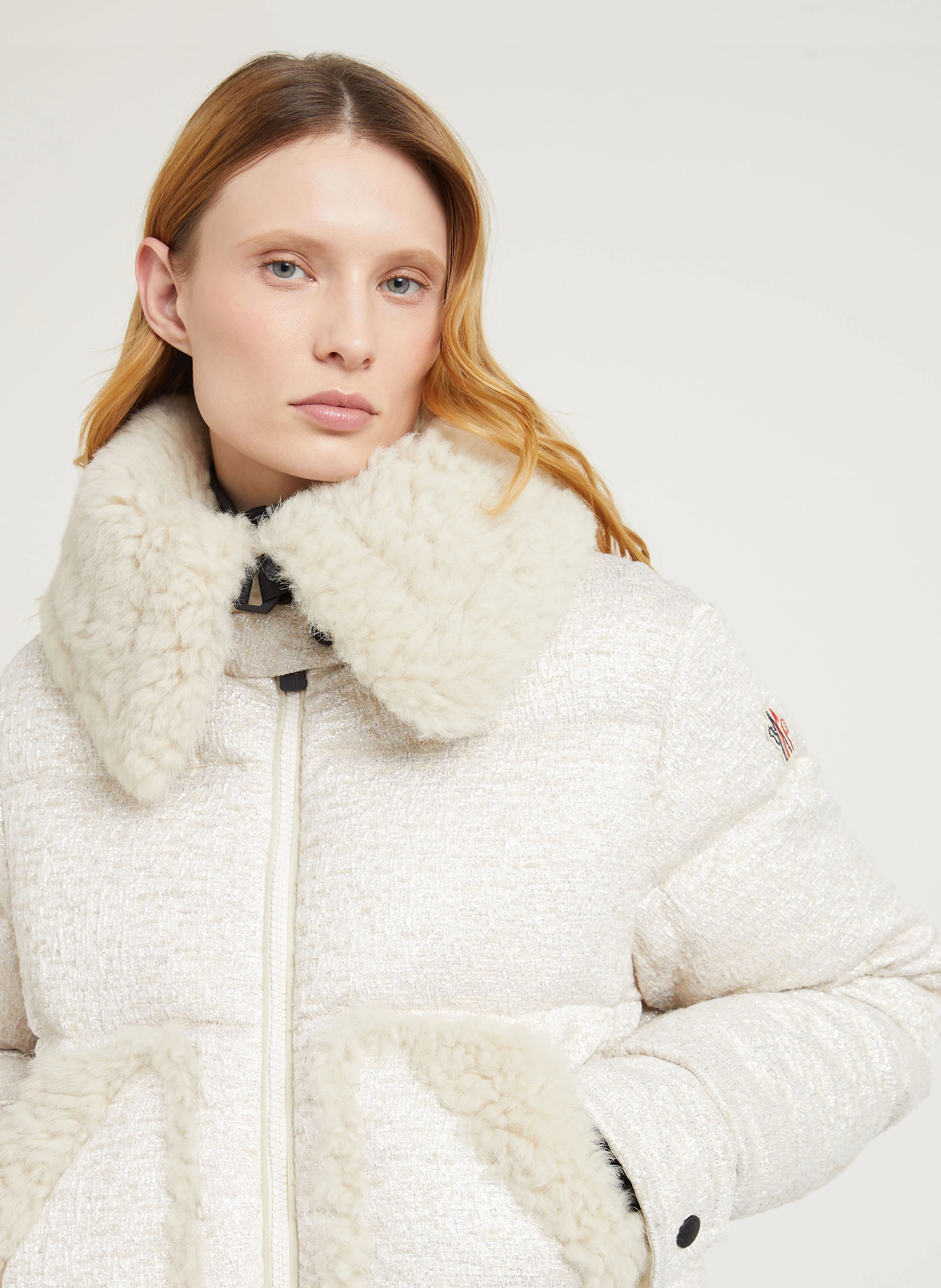 MONCLER GRENOBLE Bouclé-Daunenjacke STOWE mit Glitzergarn