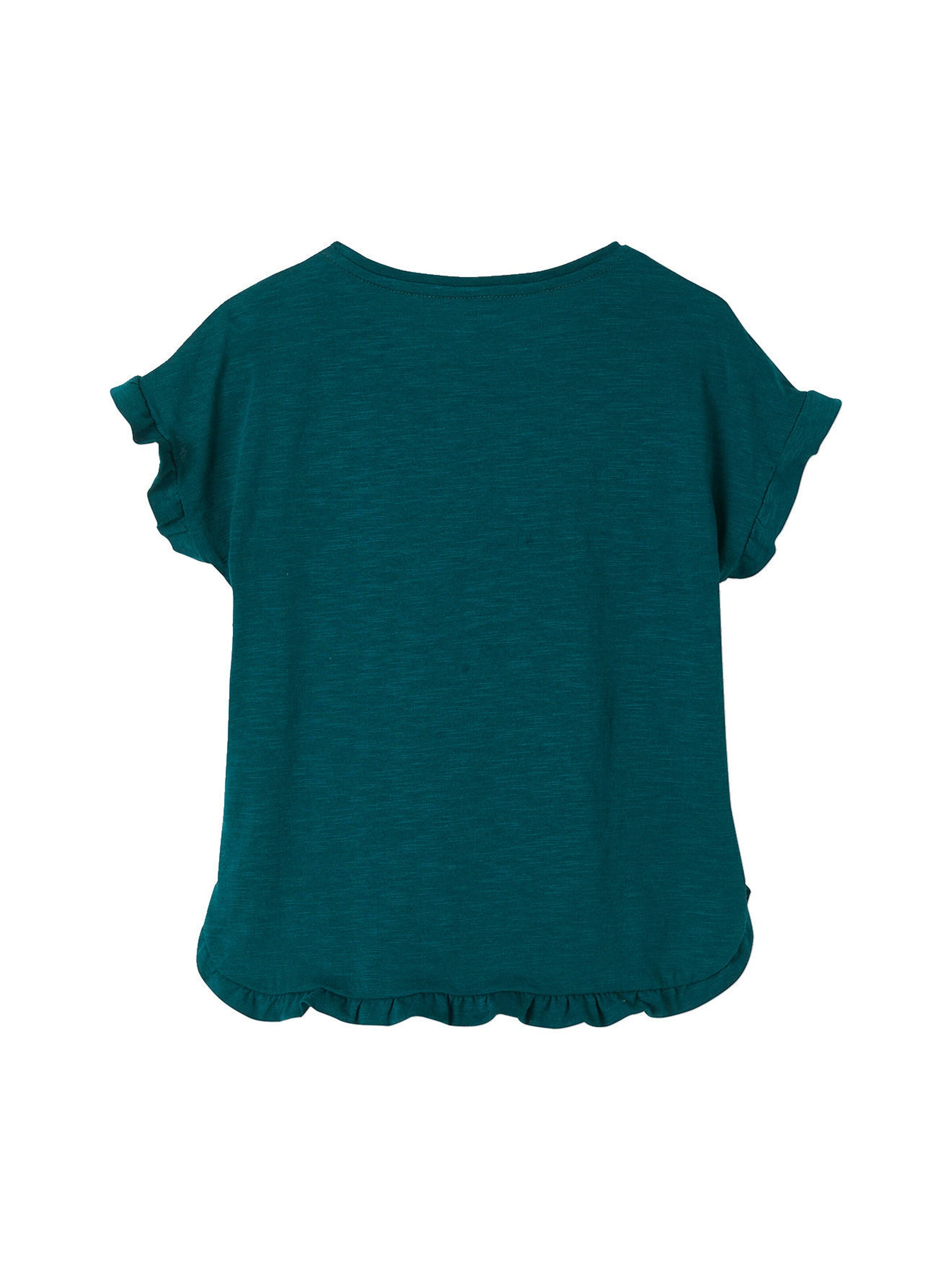 Vertbaudet Mädchen T-Shirt mit Pailletten-Print und Volants grün