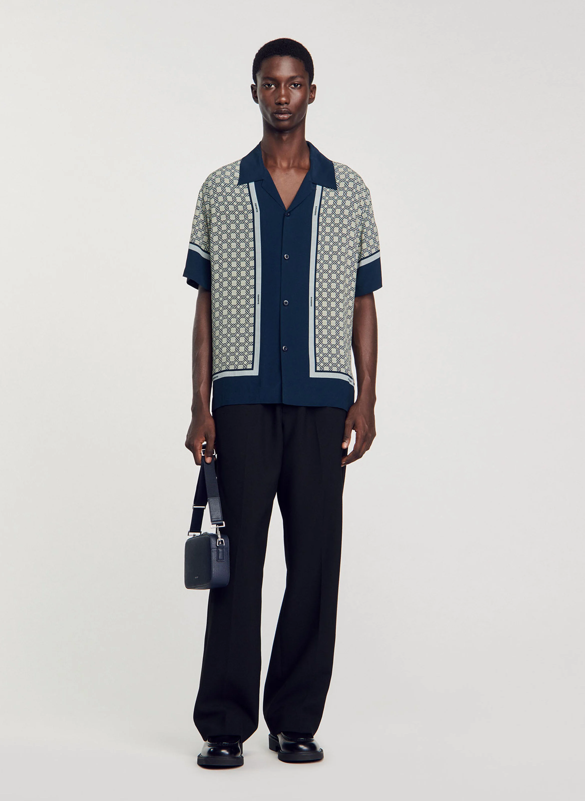 Chemise fluide col cubain imprimée | Bleu