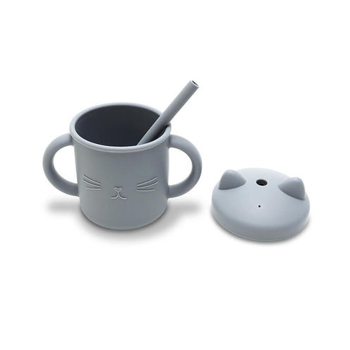 Tasse en silicone avec poignet et paille GRIS - LORELLI