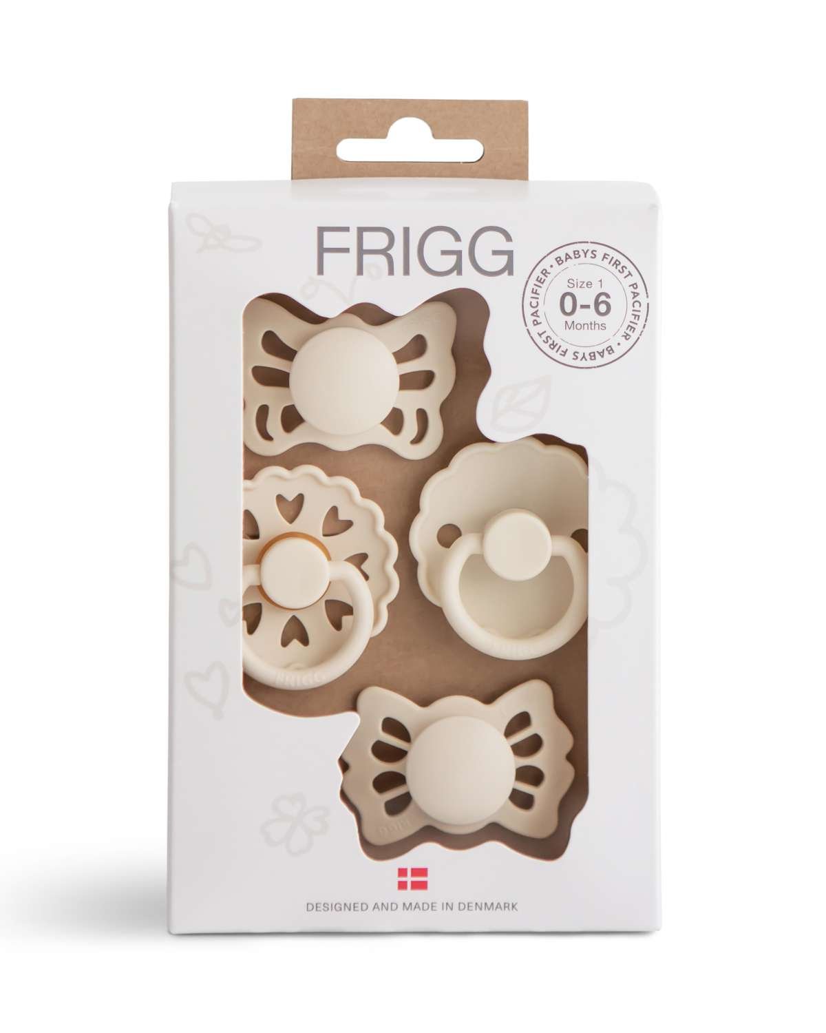 FRIGG smokker Try it Collection 4pk | ​​Baby’s First Pacifier | 0-6 mnd, Floral Heart