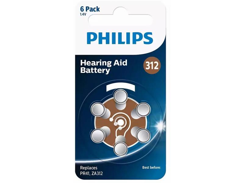 Philips Hörgerätebatterie ZA312 , 6 Stück Hochwertige Zink-Luft-Technologie für Hörhilfen. Für langandauernde Leistungen Ihrer Hörhilfen
