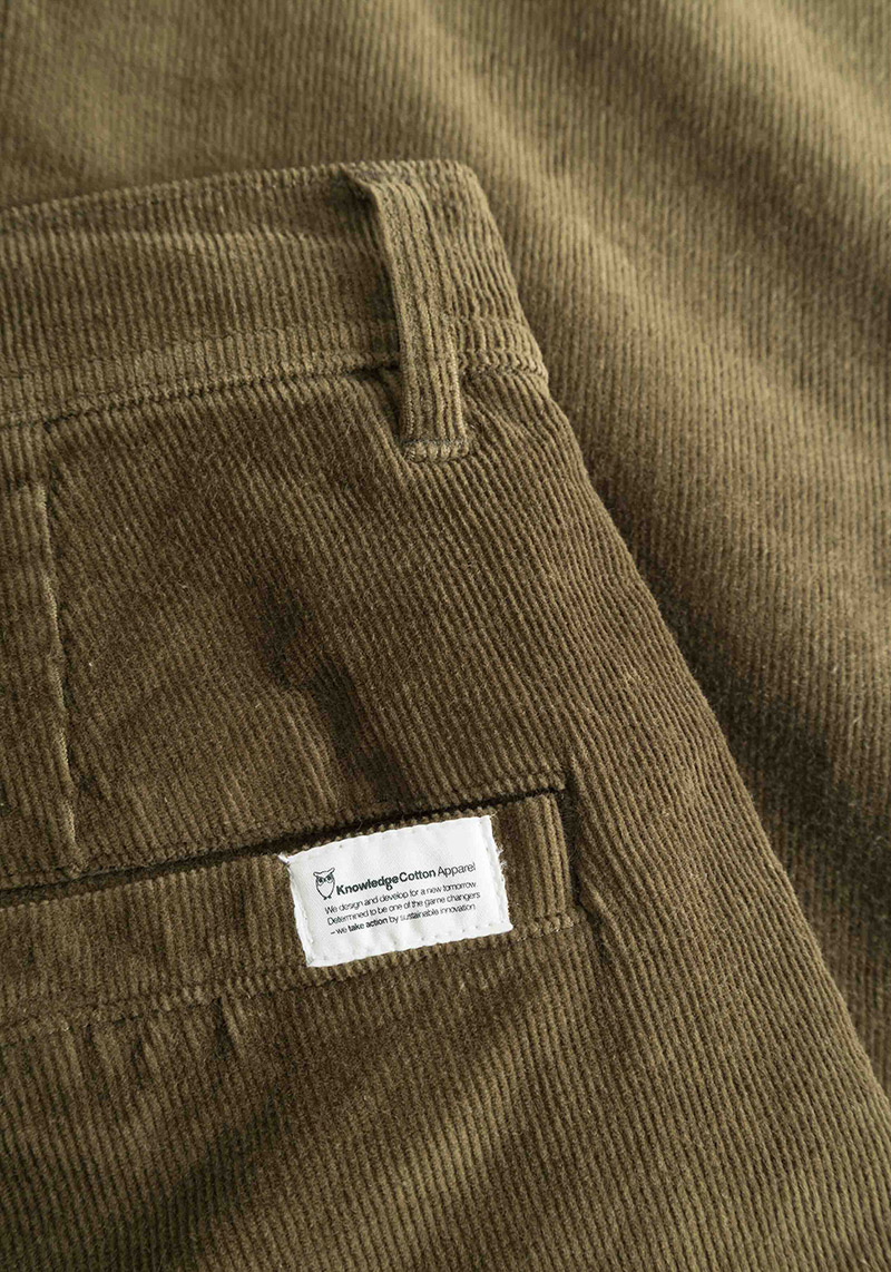 Knowledge Cotton Apparel Cord-Hose Flint Wide Corduroy Chino Pants Dark Olive