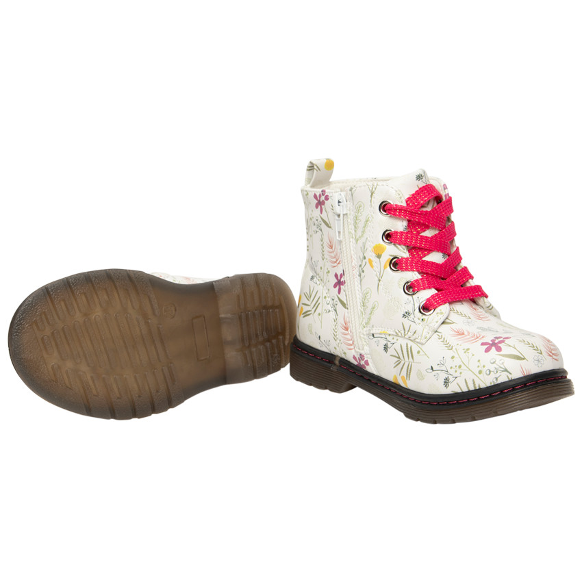 Bottillons style doc imprimé fleuri et lacets colorés pour fille