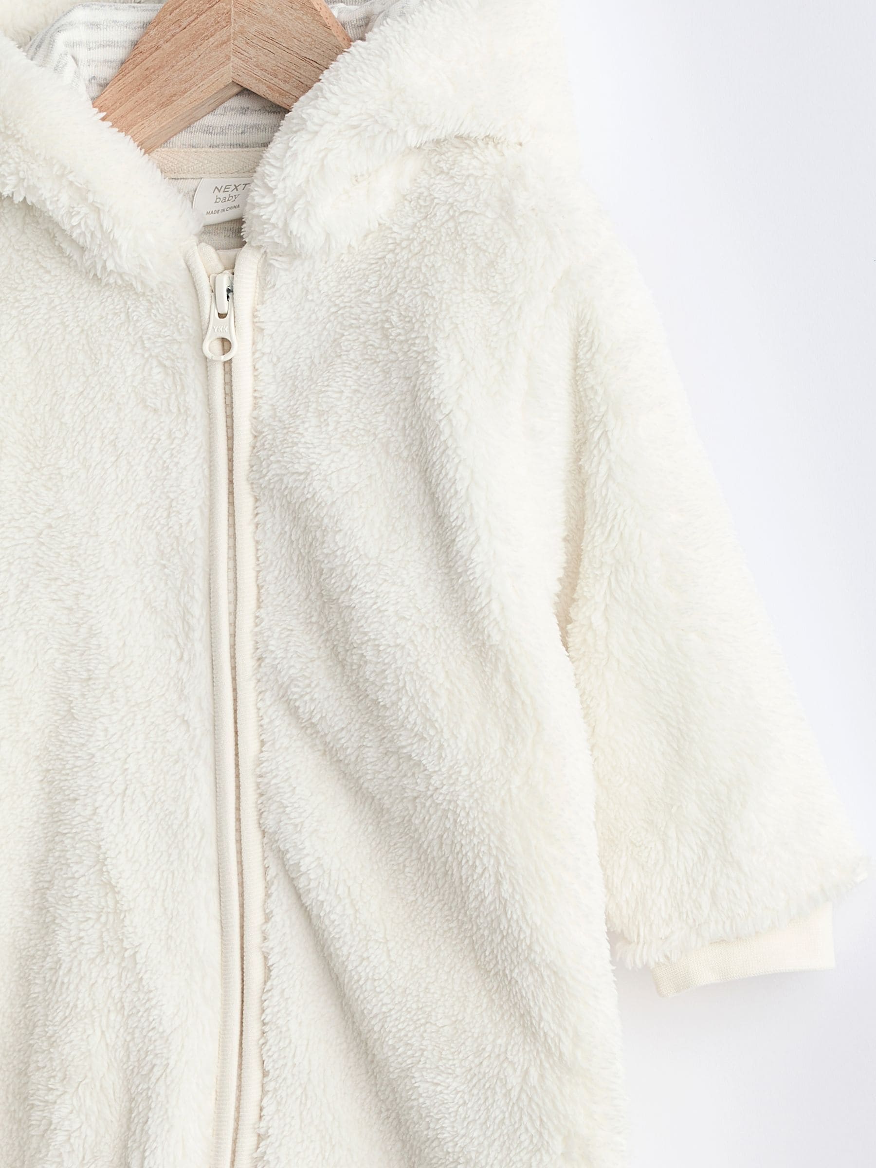 Ecru - All-in-one voor baby's van zachte fleece met capuchon (0mnd-2jr)