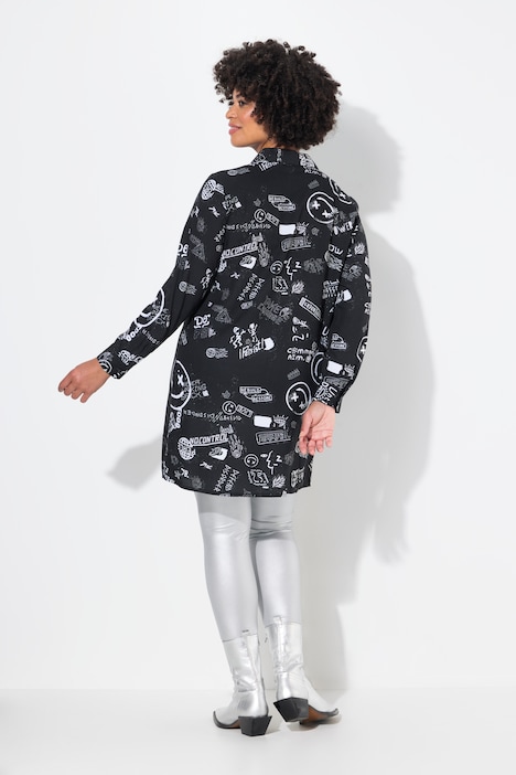 Hemdbluse, Straight Fit, Scribblemuster mit Smileys