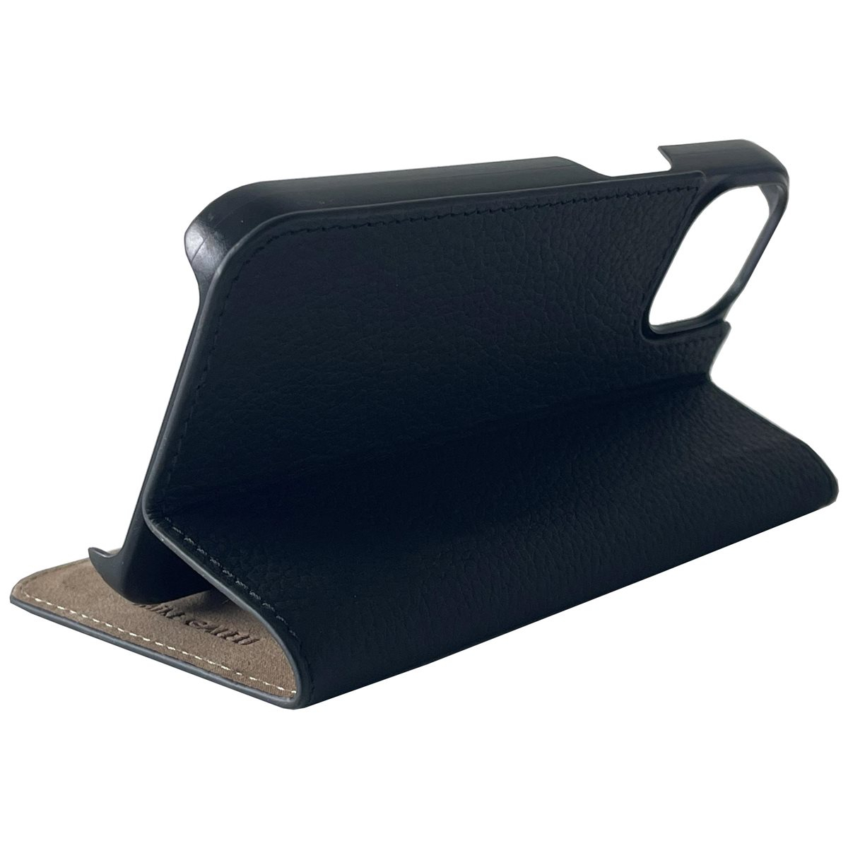 iPhone 14 Echtleder Book Case Tasche Flip Cover Hand Made (MARCIP14-M01) - Schwarz