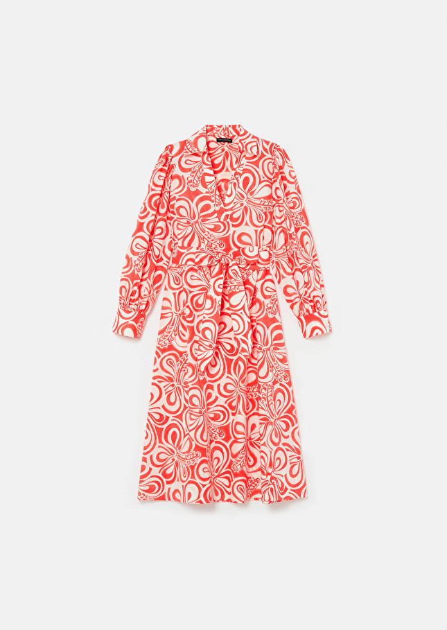 Robe Rivoltaécrue à motif graphique corail en popeline
