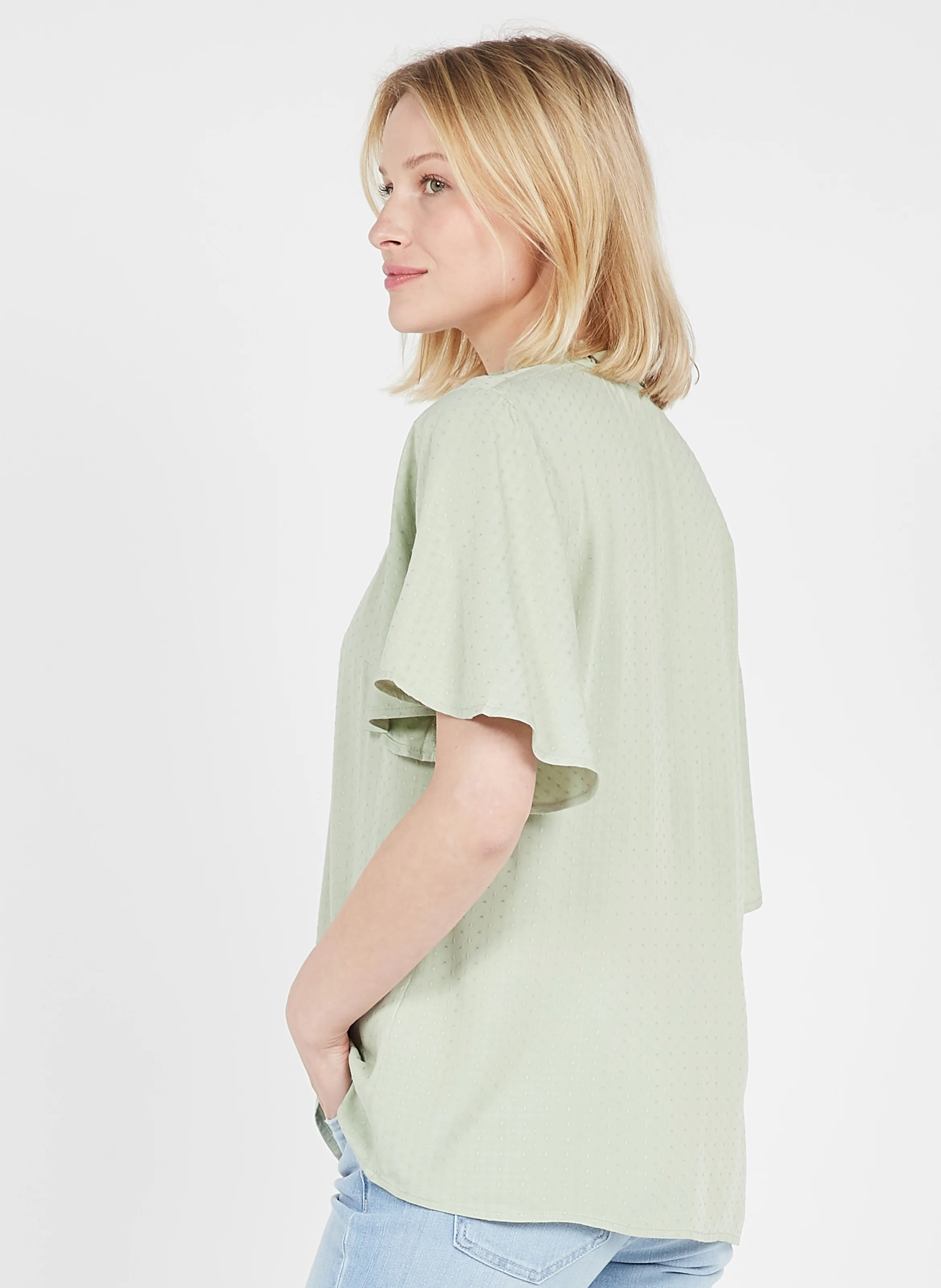 Top col victorien en coton| Beige
