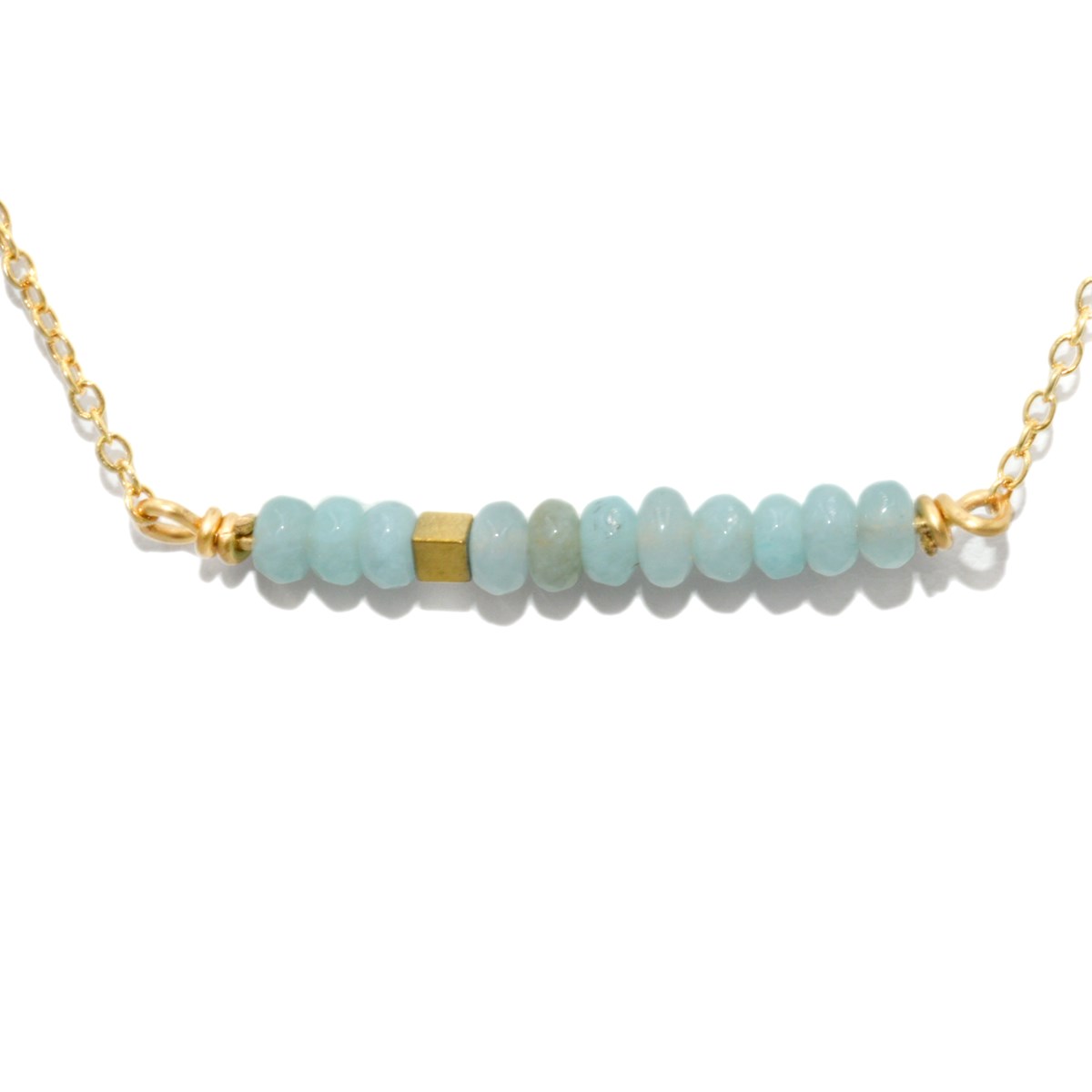 Collier minimaliste fait mains pierre d' aigue-marine -Doré à l 'or fin