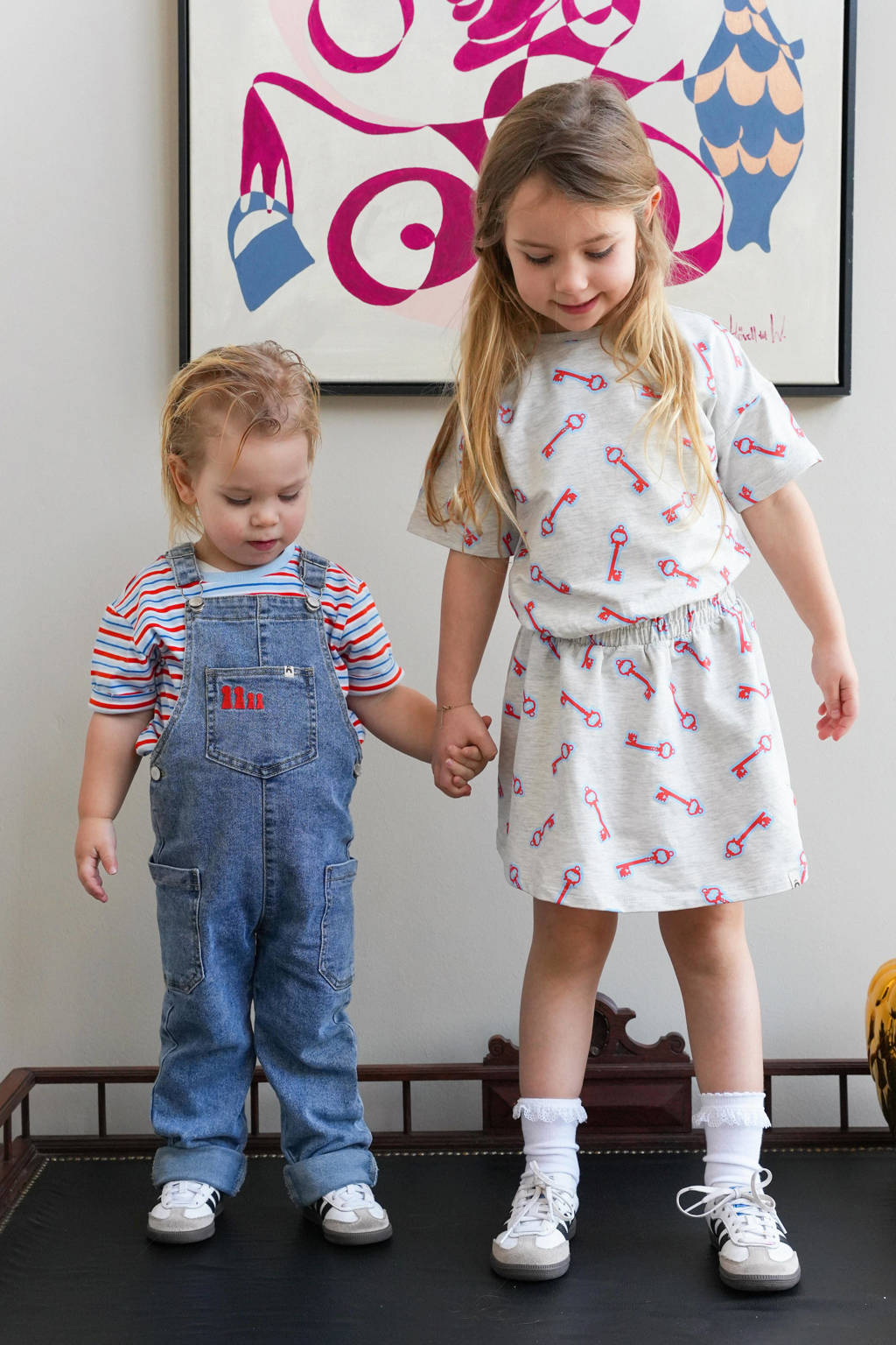The New Chapter T-shirt Lux met all over print grijs/lichtblauw